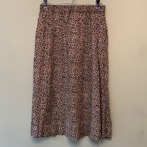 National Skirt Women Mp Black Beige Leopard Print Midi  Elastic Waist Pockets
